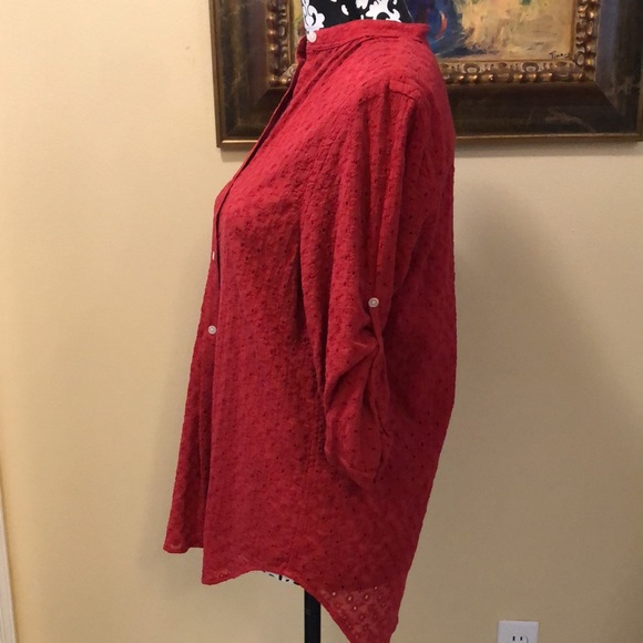 ❤️ Lauren Classic high neck, roll button up sleeves cotton embroidered pin hole - Picture 4 of 12